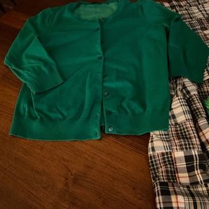 Talbots grass green 3/4 sleeve cotton cardigan